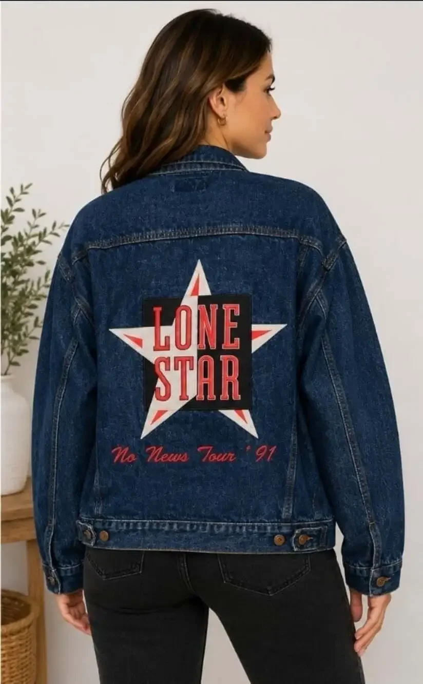 Vintage Jean Jacket Denim 90's Lone Star Band No News Tour XL Excellent T80